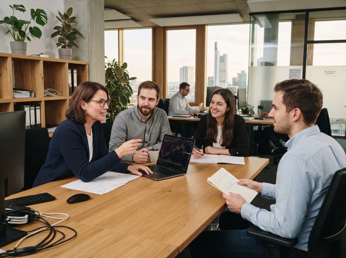 revobit trade team reviewing predictive capital allocation models